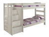 Melody Antique White Twin Bunk Bed with Steps-Wooden Knobs