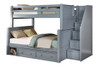 Kallista Dual Height Full over Queen Bunk Bed with Stairs shown with Underbed Storage Drawers-Grey Finish Kallista Dual Height Full over Queen Bunk Bed with Stairs shown with Underbed Storage Drawers-Grey Finish