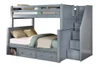 Kallista Dual Height Full XL over Queen Bunk Bed with Stairs shown with Optional Underbed Storage Drawers-Grey Finish