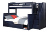 Westlake Dual Height Twin over Queen Bunk Bed with Stairs shown with Optional Underbed Storage Drawers-Blue Finish