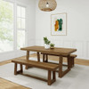 Riley Pecan Dining Room Table and Bench Angled View Room