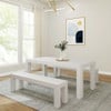 Rockport Distressed White Dining Table with Bench Angled View Room
