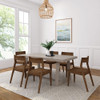 Riley Wirebrush Seashell Dining Room Table and Chairs Angled View shown with Walnut Chairs Room
