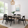 Riley Wirebrush Seashell Dining Room Table and Chairs Angled View shown with Black Chairs Room
