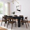 Rockport Distressed Black Dining Table Set Angled View shown with Walnut Chairs Room