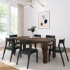 Rockport Distressed Walnut Dining Table Set Angled View shown with Black Chairs Room
