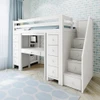 Mara White Staircase Storage Loft Bed with Desk Angled View Room