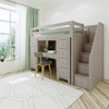 Hunter Sand Staircase Storage Loft Bed with Desk Angled View Room