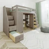 Hunter Sand Twin Desk Loft Bed with Stairs  Angled View Drawers Open Room
