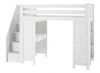 Mara White Twin Desk Loft Bed with Stairs Angled View