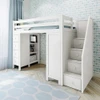 Mara White Twin Desk Loft Bed with Stairs Angled View Room