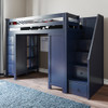 Remy Blue Twin Desk Loft Bed with Stairs Angled View Room
