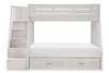 Jordan Whitewash Twin over Full Bunk Bed with Stairs shown with Optional Twin Storage Trundle Front View