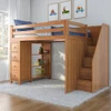 Blake Pecan Full Size Loft Bed with Stairs Angled View Room