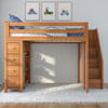 Blake Pecan Full Size Loft Bed with Stairs Front View Room
