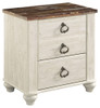 Willowton - Two Drawer Night Stand - Brown / Beige / White