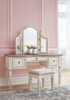Realyn - Vanity/Mirror/Stool (Set of 3) - White / Brown / Beige