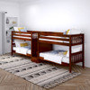 Melrose Chestnut Twin Size Quadruple Bunk Bed with Stairs-Angled View-Slatted Ends Melrose Chestnut Twin Size Quadruple Bunk Bed with Stairs-Angled View-Slatted Ends