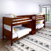 Melrose Chestnut Twin Size Quadruple Bunk Bed with Stairs-Angled View-Panel Ends Melrose Chestnut Twin Size Quadruple Bunk Bed with Stairs-Angled View-Panel Ends