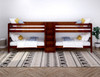 Melrose Chestnut Twin Size Quadruple Bunk Bed with Stairs-Front View-Slatted Ends Melrose Chestnut Twin Size Quadruple Bunk Bed with Stairs-Front View-Slatted Ends