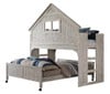 Chanse's Brushed Driftwood Twin Playhouse Loft Bed shown with Optional Full Size Bottom Bed