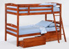 Sullivan Twin over Twin Bunk Beds for Kids shown with Optional Set of 2 Storage Drawers Cherry Finish