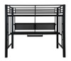 Duval Black Metal Full Size Loft Bed with Desk Front View