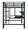 Duval Black Metal Full Size Loft Bed with Desk Side View