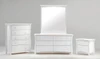 Hollywood White 2 Drawer Nightstand, 5 Drawer Chest and 6 Drawer Dresser with Mirror Group
