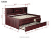 Duncan Brown Cherry Big Bookcase Full Trundle Bed with Storage Dimensions