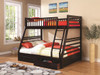 Aiden Cappuccino Twin over Full Bunk Bed with Storage Right Side Angled View Room