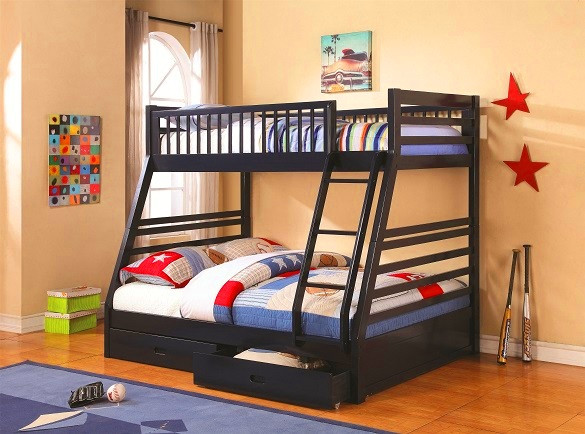 Bristol Blue Twin over Full Bunk Bed with Storage Right Side Angled View Room