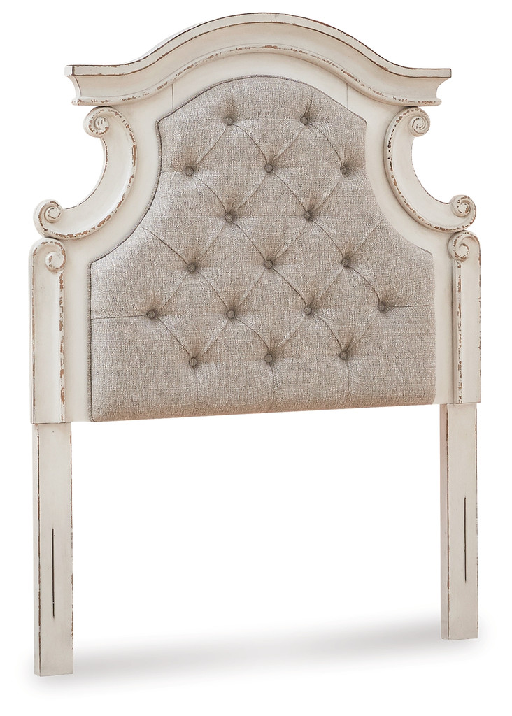 Realyn Twin Upholstered Panel Headboard in Chipped White