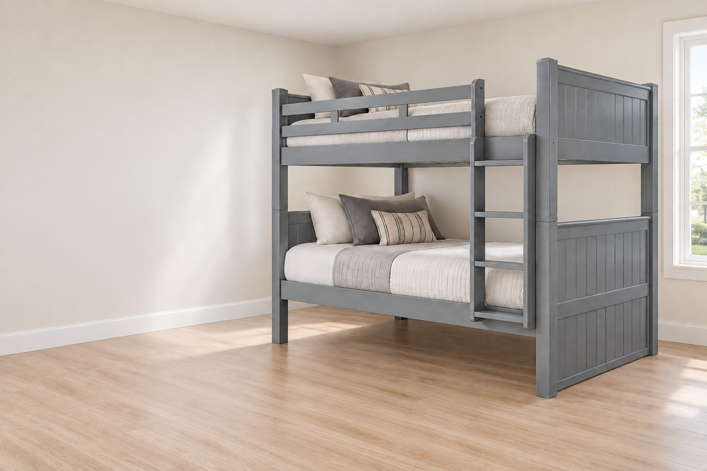 Moreno Grey Queen-over-Queen Bunk & Dresser Bedroom Set — Bunk component — Included bunk and access. No Underbed Item. Mattresses and bedding are not included.