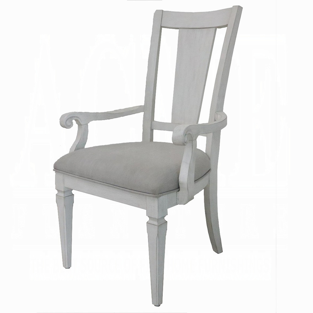 Katia DN02488 armchair in light gray linen and weathered white. Four armchairs included.