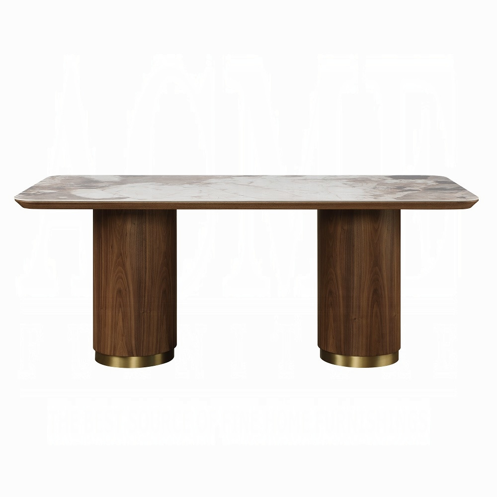Front view of the included 71-inch fixed-top dining table; extension leaves are not included.