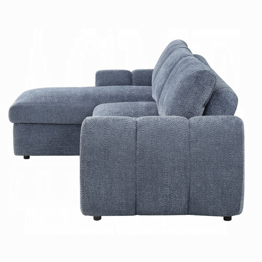Side view of the included sectional, rounded arm and chaise.