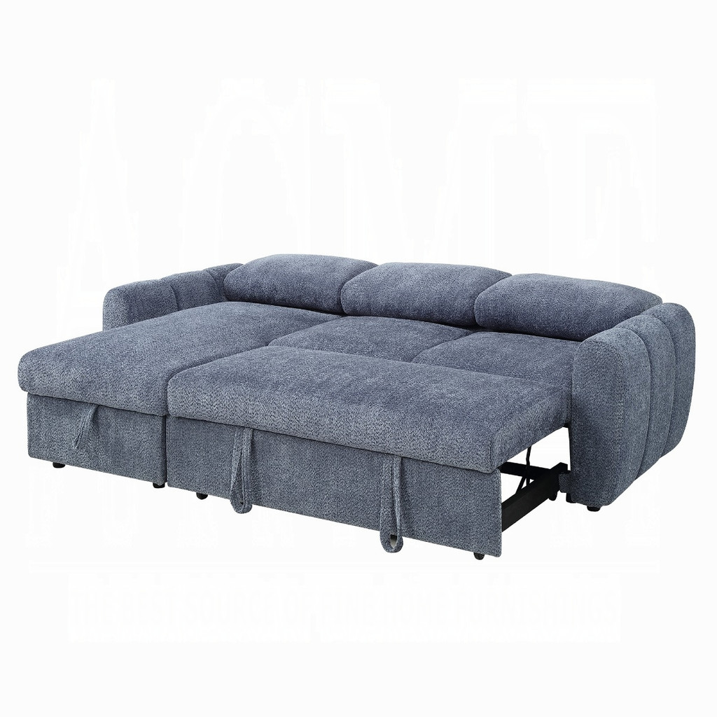 Manufacturer view of the sectional converted for sleeping.