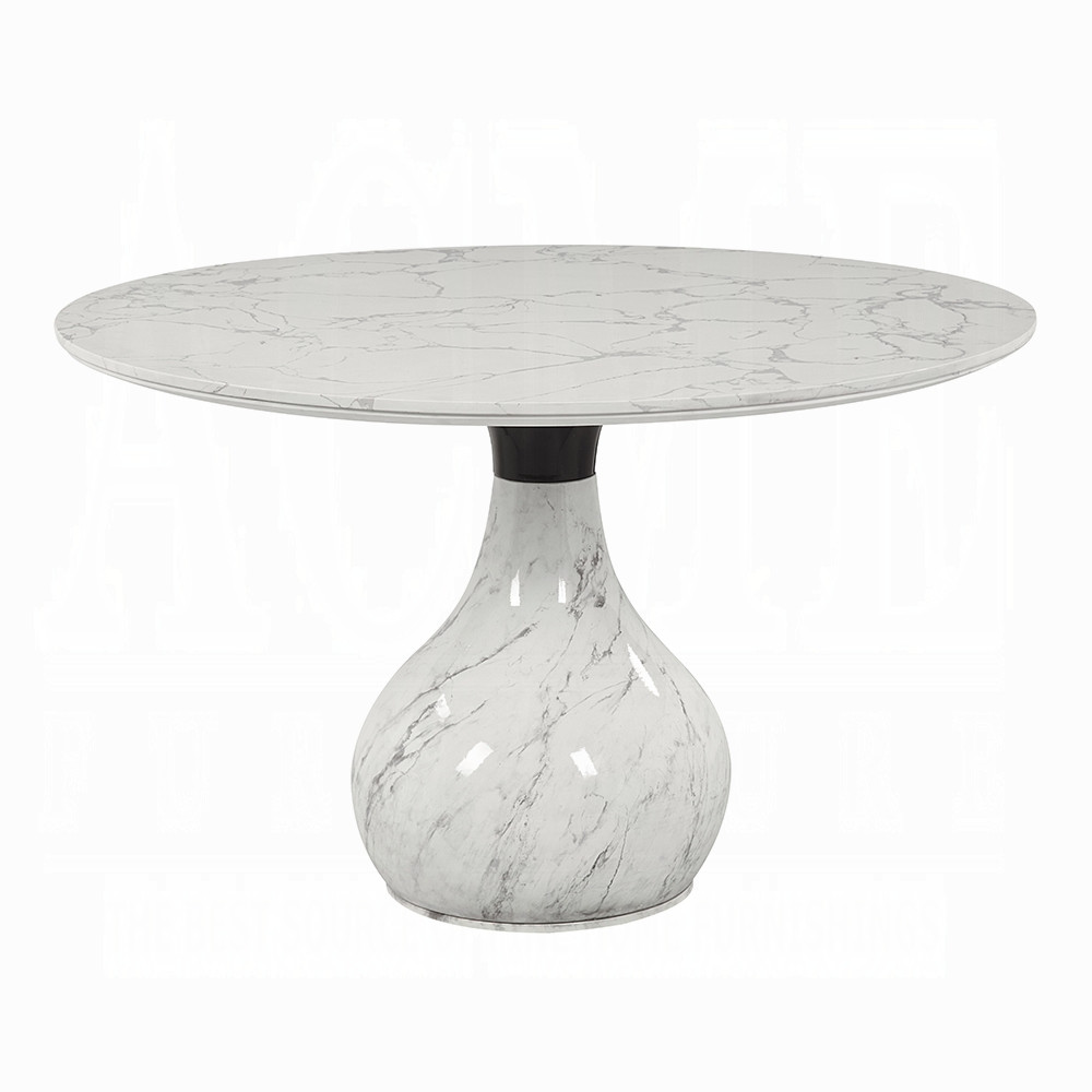 Included Koen DN04055 48-inch round engineered marble table. This five-piece offer also includes four gray corduroy Kini DN04346 chairs, shown separately.