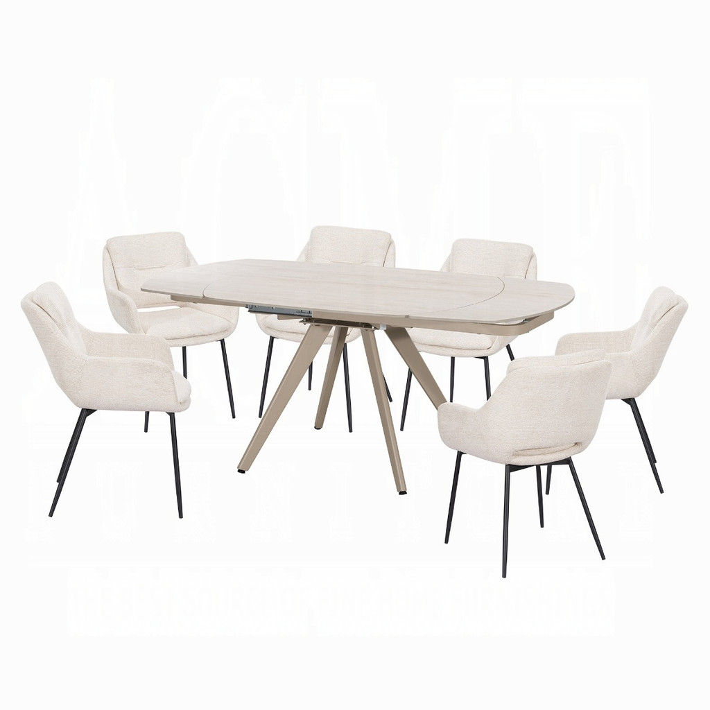 Included Bexley DN05525 ceramic extension table and six beige DN05526 armchairs. Seven furniture pieces total.