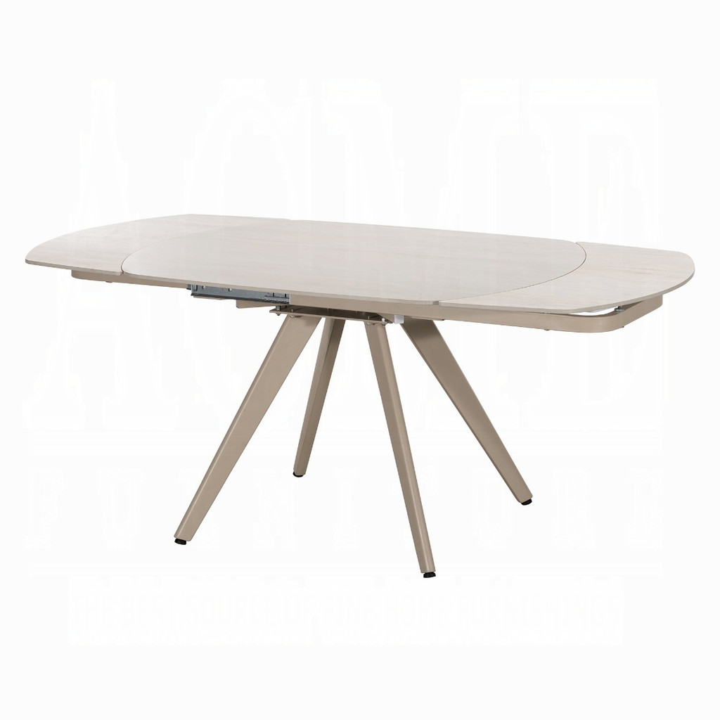 Included Bexley table shown extended, with cream-finish angled legs.