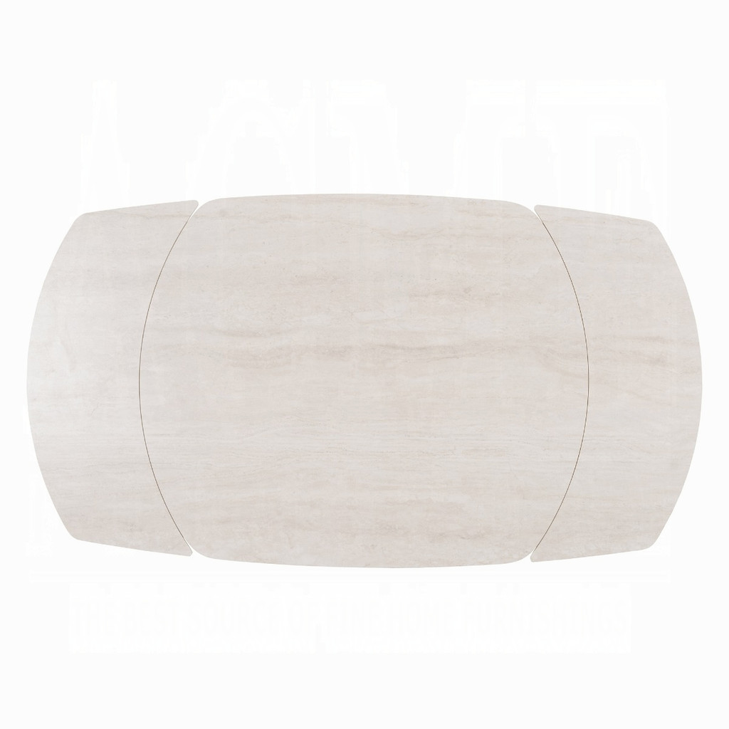 Overhead view of the Bexley ceramic tabletop and extension layout.