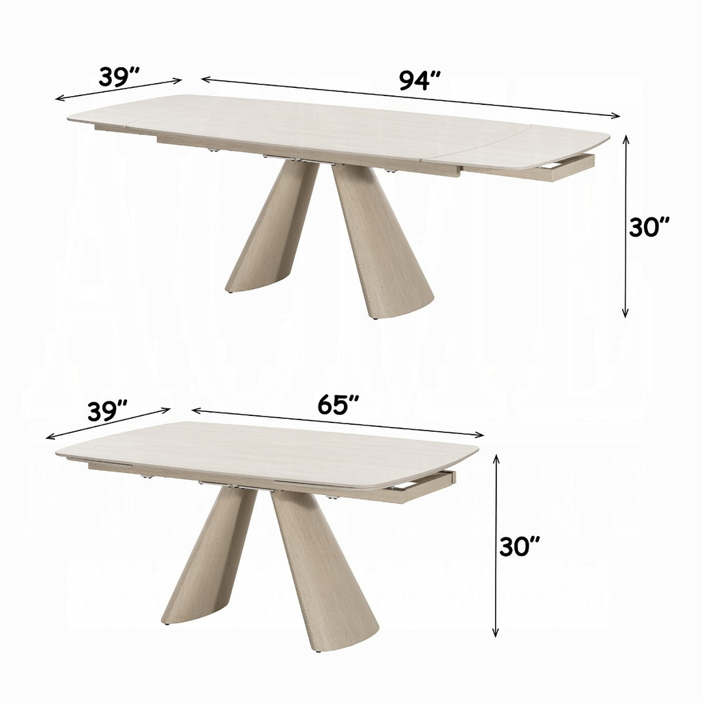 Manufacturer table dimensions: approximately 65 inches closed or 94 inches extended, 39 inches deep and 30 inches high.