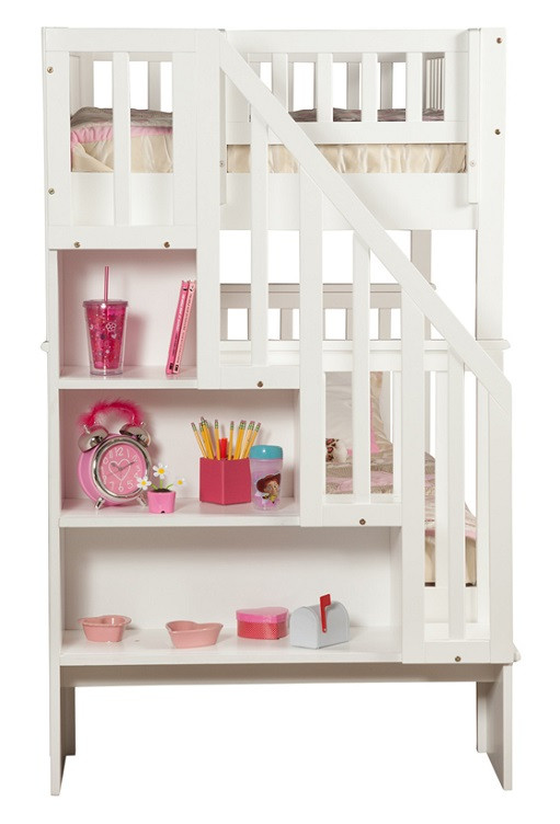 Samson Walnut Kids Bunk Beds with Stairs Shelf Detail (shown in White)