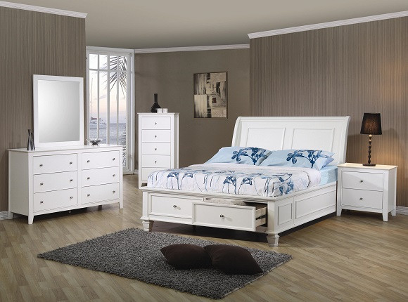 Lena White Storage Sleigh Bed Room