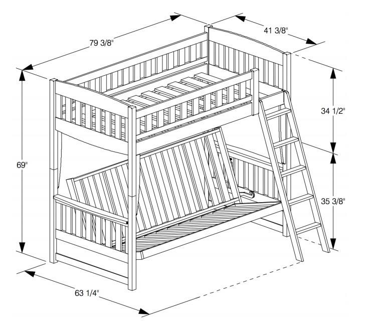 Eastwood Cherry Futon Bunk Bed Dimensions