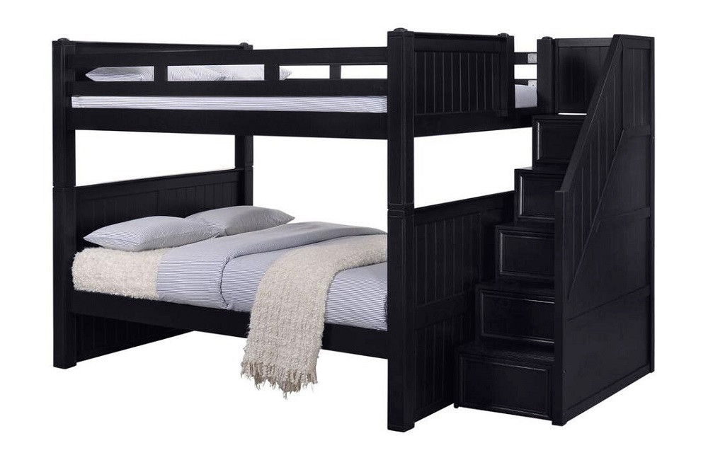 Eberhardt Black Full over Full Bunk Beds with Stairs