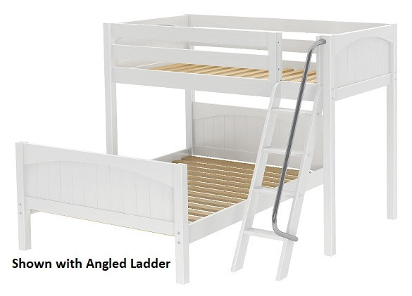 Lingo White Twin over Full L Shaped Bunk Beds-Panel Ends shown with Optional Angled Ladder