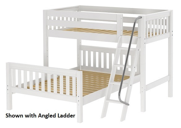 Lingo White Twin over Full L Shaped Bunk Beds-Slatted Ends shown with Optional Angled Ladder