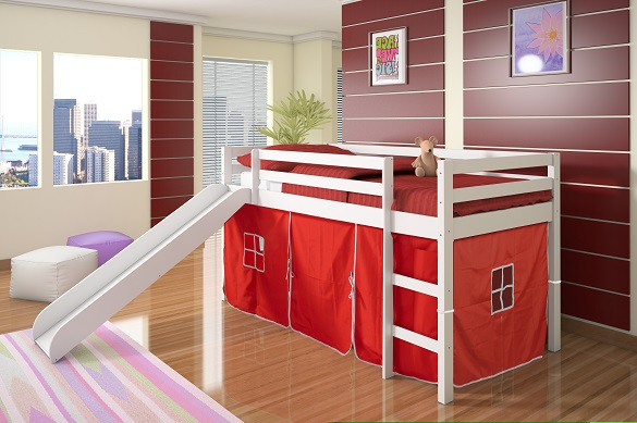 Gabby's Tent Children's Loft Bed White Finish with Red Tent